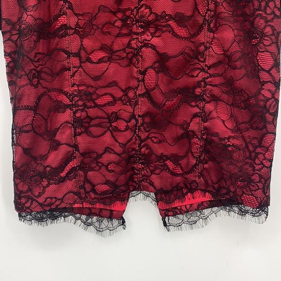 Bebe Red Black Lace Overlay Bodycon Dress Size XS - Picture 4 of 16